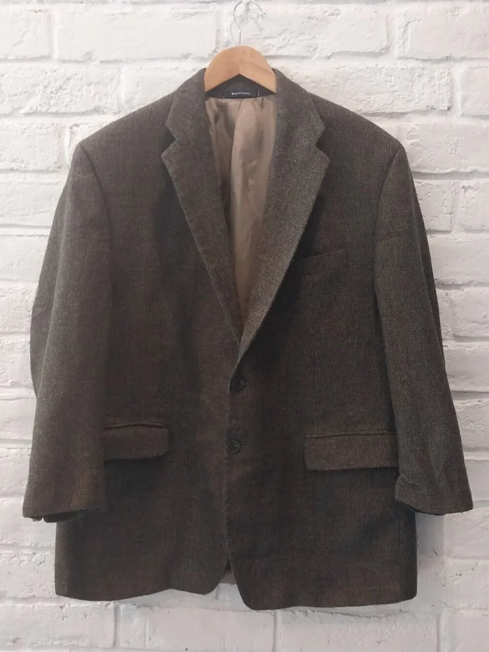 Chaps Ralph Lauren Blazer 100% Pure Wool 50R Brown Houndstooth Jacket Sport Coat